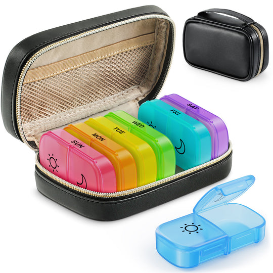 Weekly Pill Box with a Stylish PU Leather Bag
