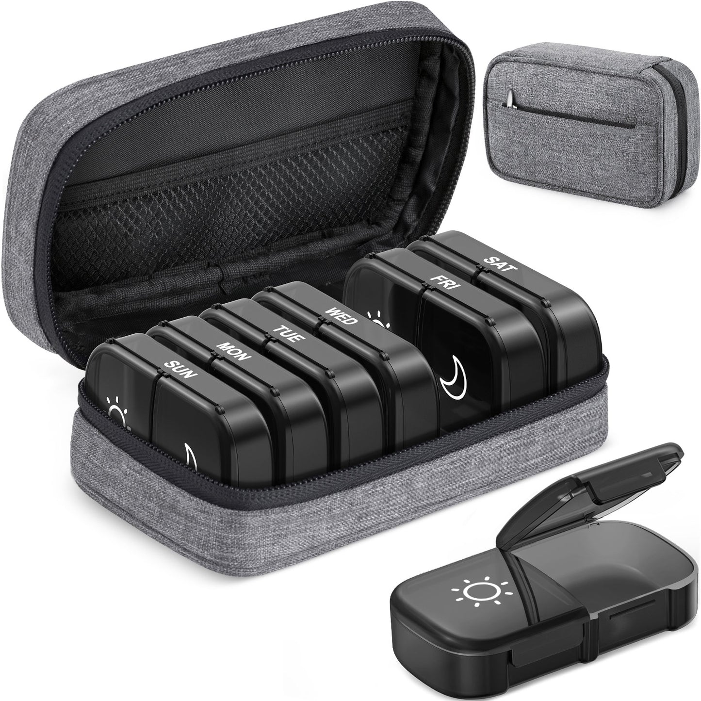 XL AM PM Pill Box with Canvas Bag