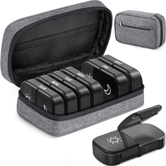XL AM PM Pill Box with Canvas Bag